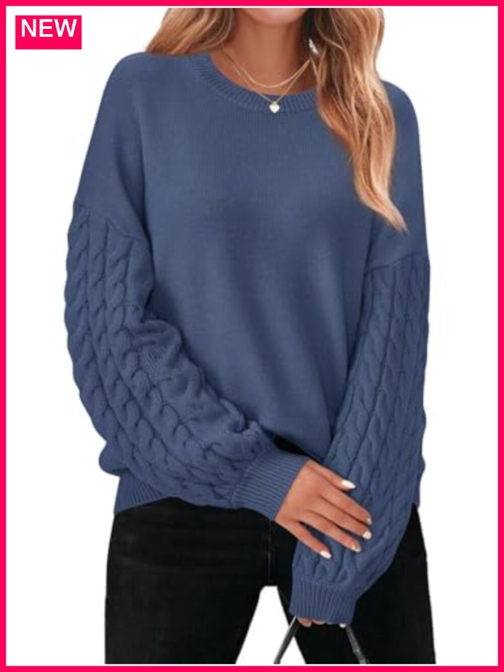 Oversized Cable Knit Crewneck Long Sleeve Pullover Sweater